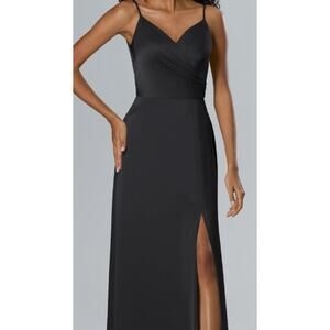 AW BRIDAL 6 S black satin Theodora wedding formal bridesmaid maxi dress NEW B88